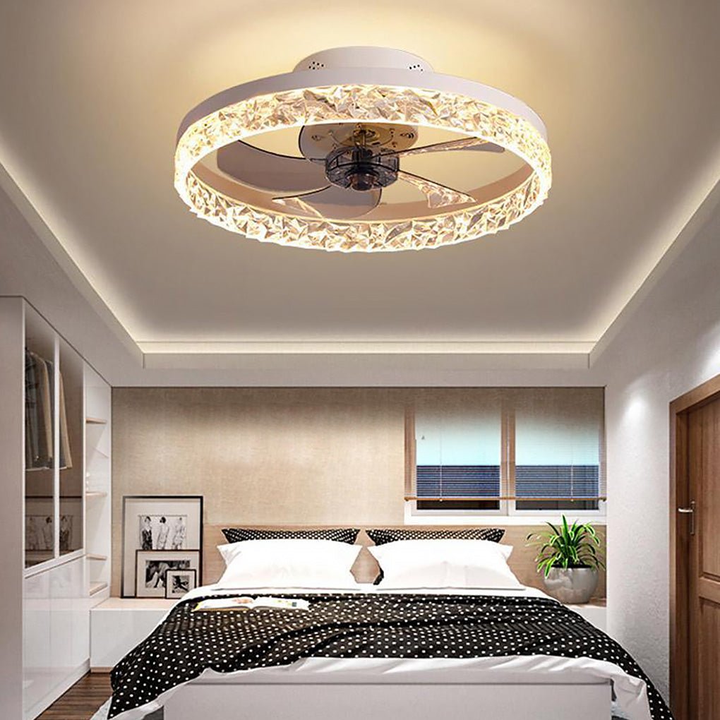 Rustic Round Iron 5-Blade Ceiling Fan Light for Living Room & Bedroom