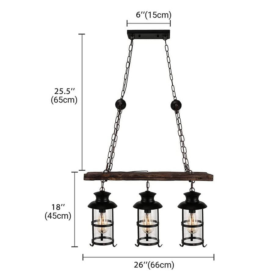 Industrial Black Metal Cage Chandelier with Wooden Accents for Dining Room
