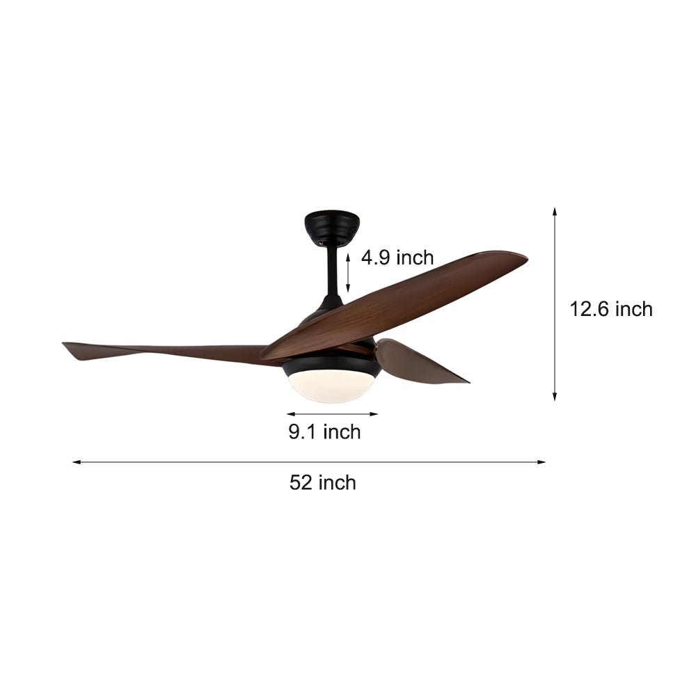 Modern 52" Wood LED Ceiling Fan with 3 Blades, Light & Remote Control