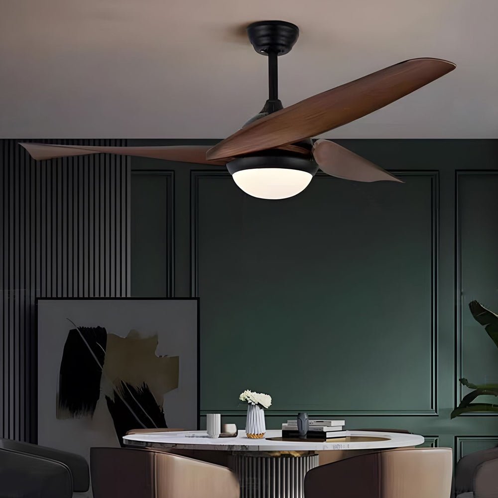 Modern 52" Wood LED Ceiling Fan with 3 Blades, Light & Remote Control