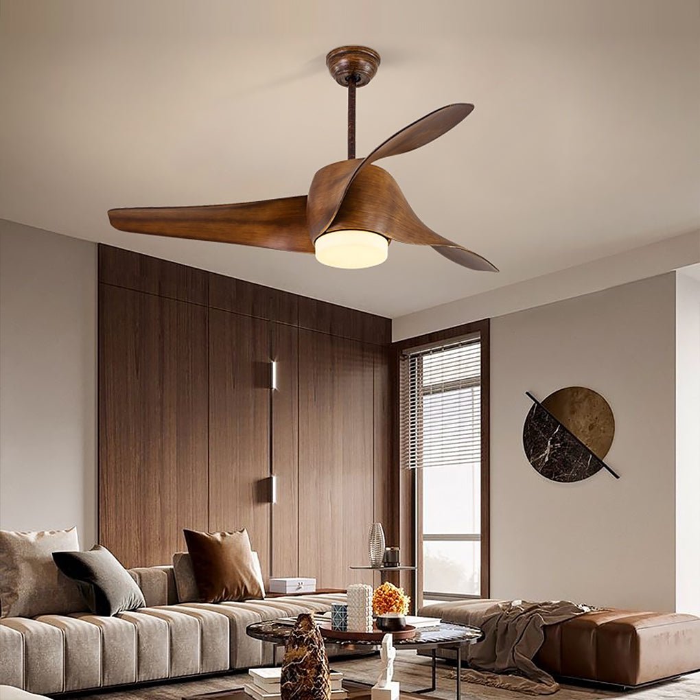 Modern 52-Inch Smart Ceiling Fan Light with Three-Color Dimming for Living Rooms