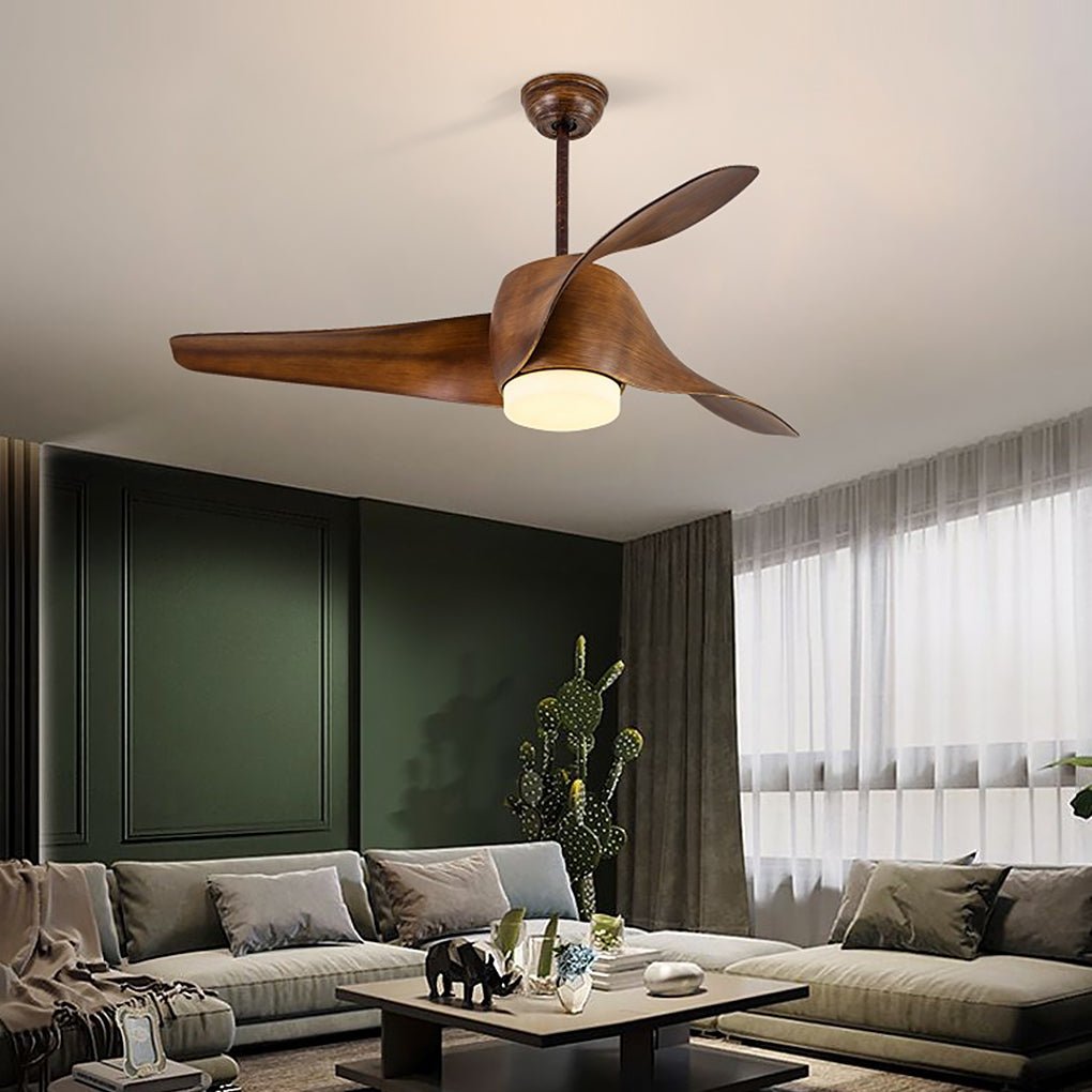 Modern 52-Inch Smart Ceiling Fan Light with Three-Color Dimming for Living Rooms