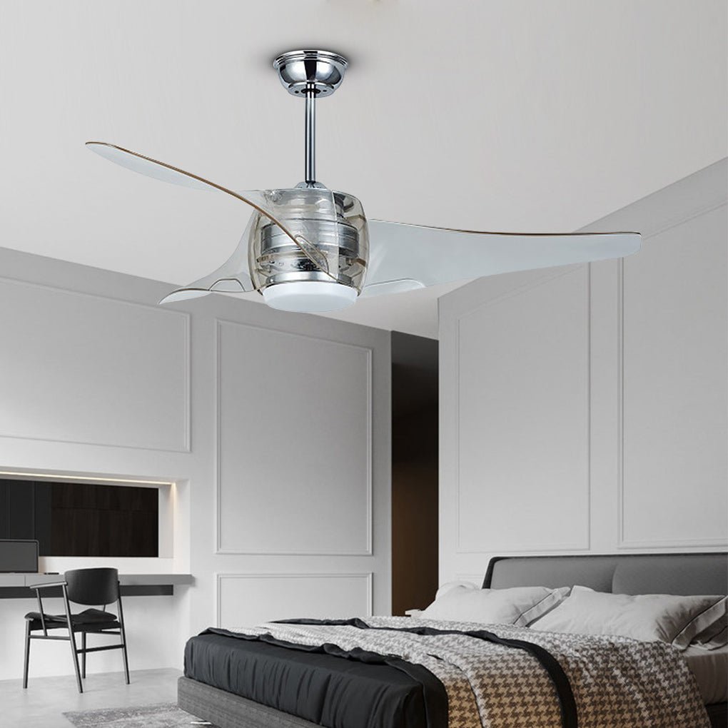 Modern 52" White Minimalist LED Ceiling Fan Chandelier with Remote for Living Room