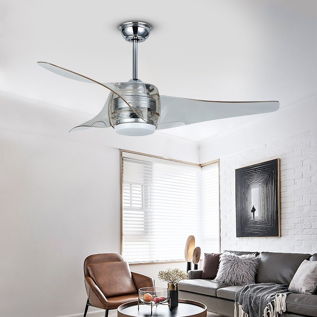 Modern 52" White Minimalist LED Ceiling Fan Chandelier with Remote for Living Room