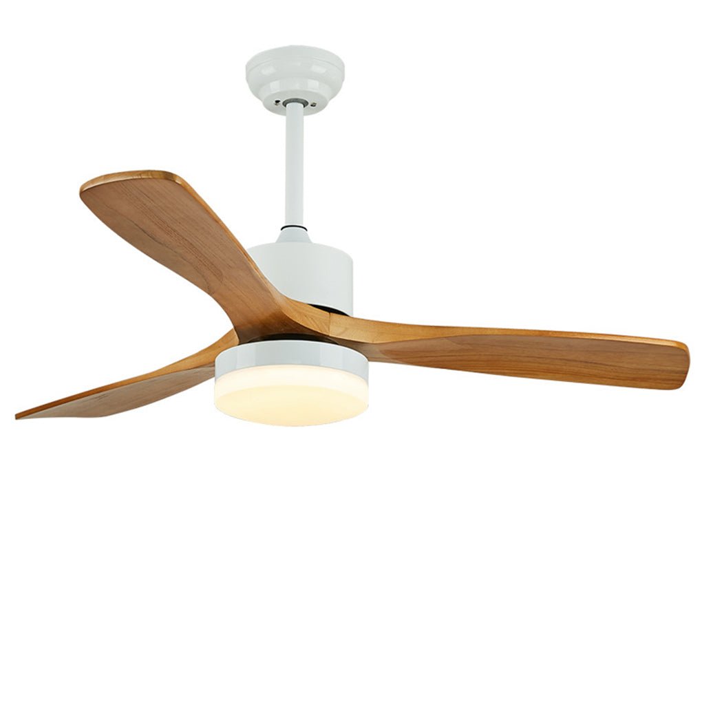 52-Inch Nordic Minimalist White Wood LED Ceiling Fan for Living Room