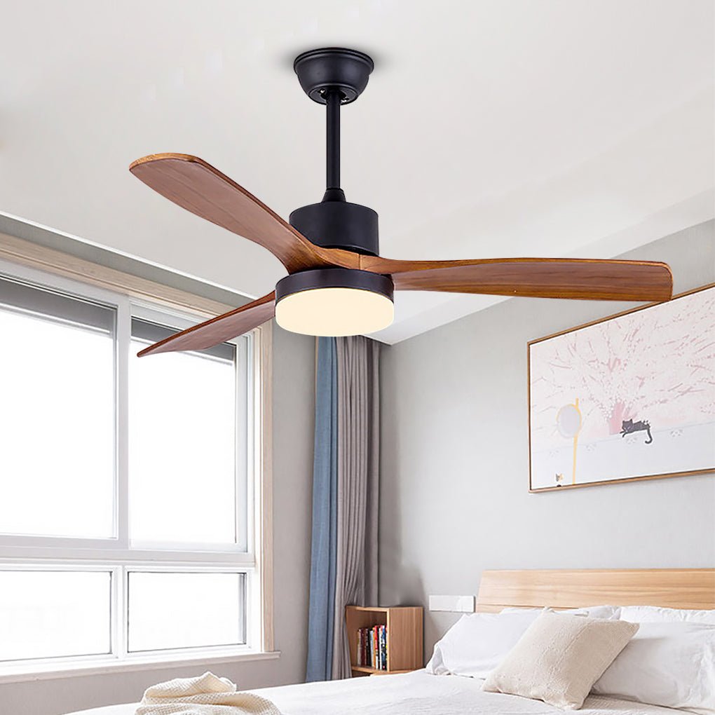 52-Inch Nordic Minimalist White Wood LED Ceiling Fan for Living Room