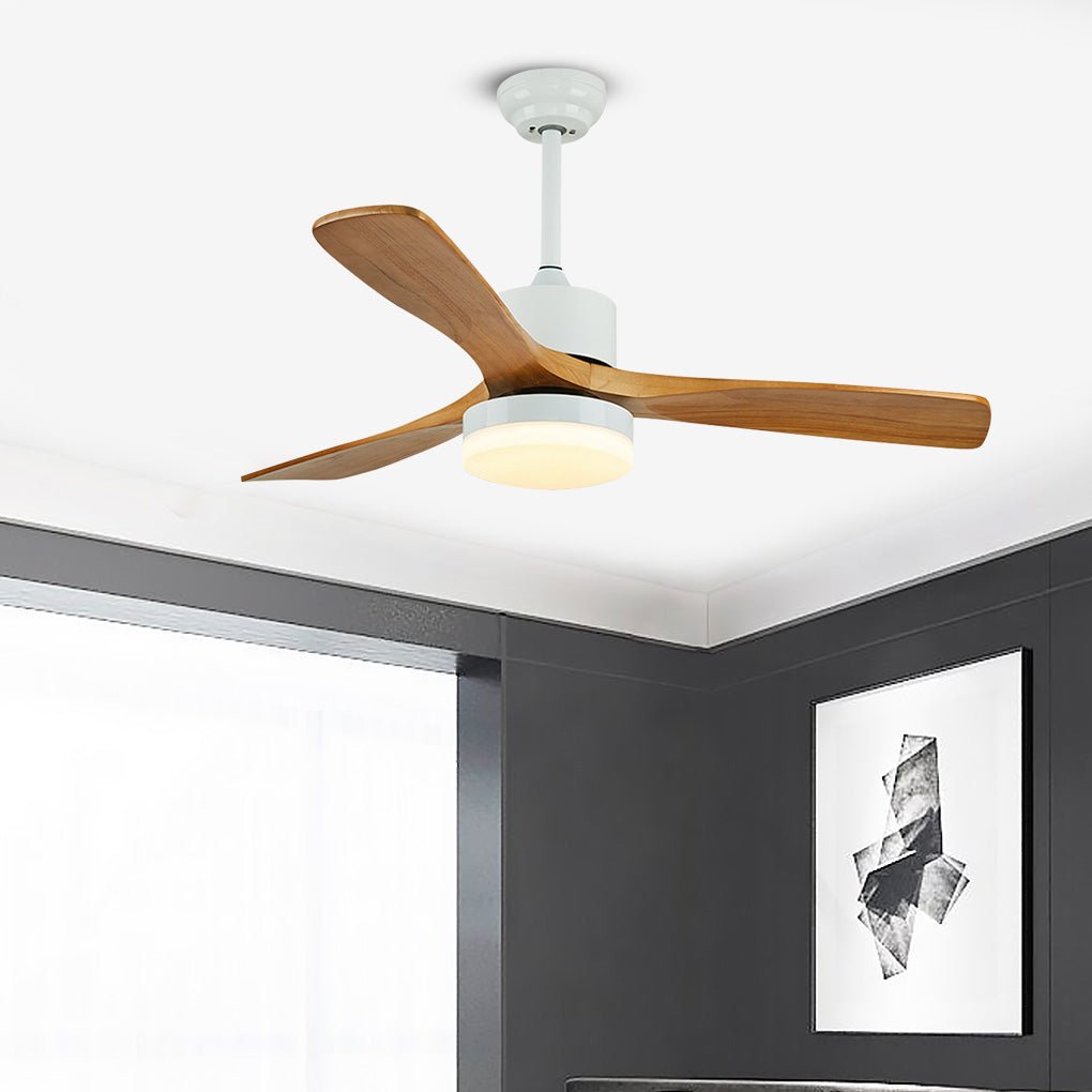 52-Inch Nordic Minimalist White Wood LED Ceiling Fan for Living Room