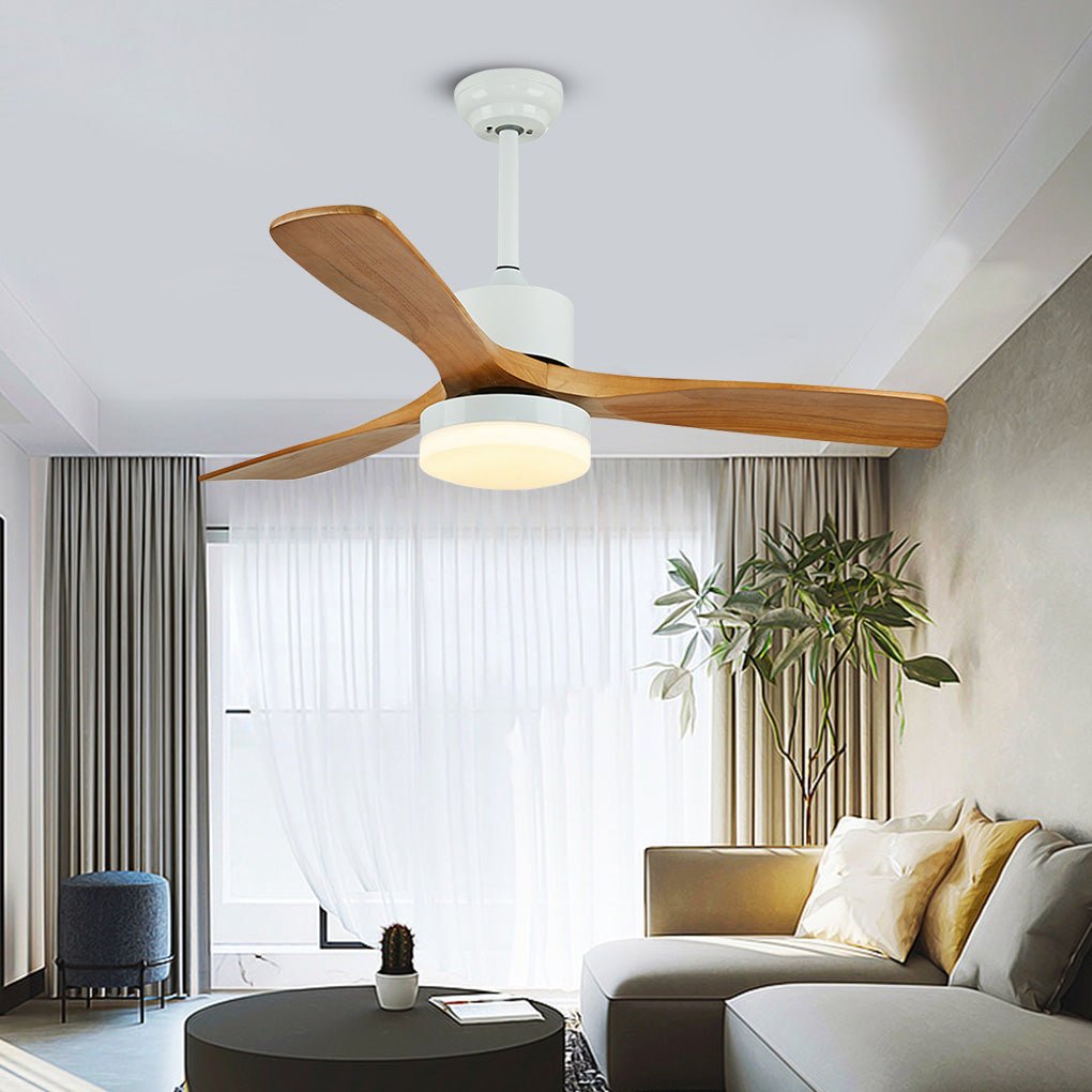 52-Inch Nordic Minimalist White Wood LED Ceiling Fan for Living Room