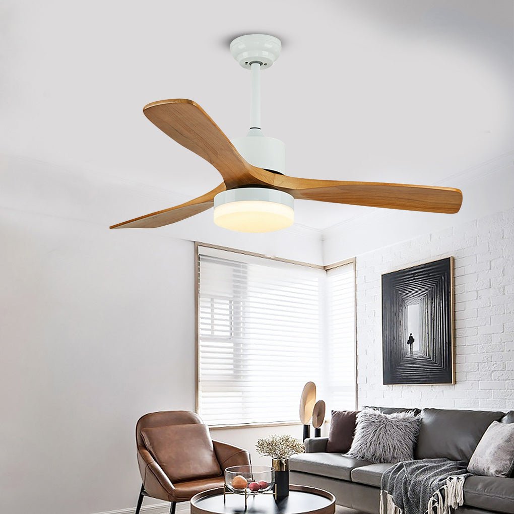 52-Inch Nordic Minimalist White Wood LED Ceiling Fan for Living Room