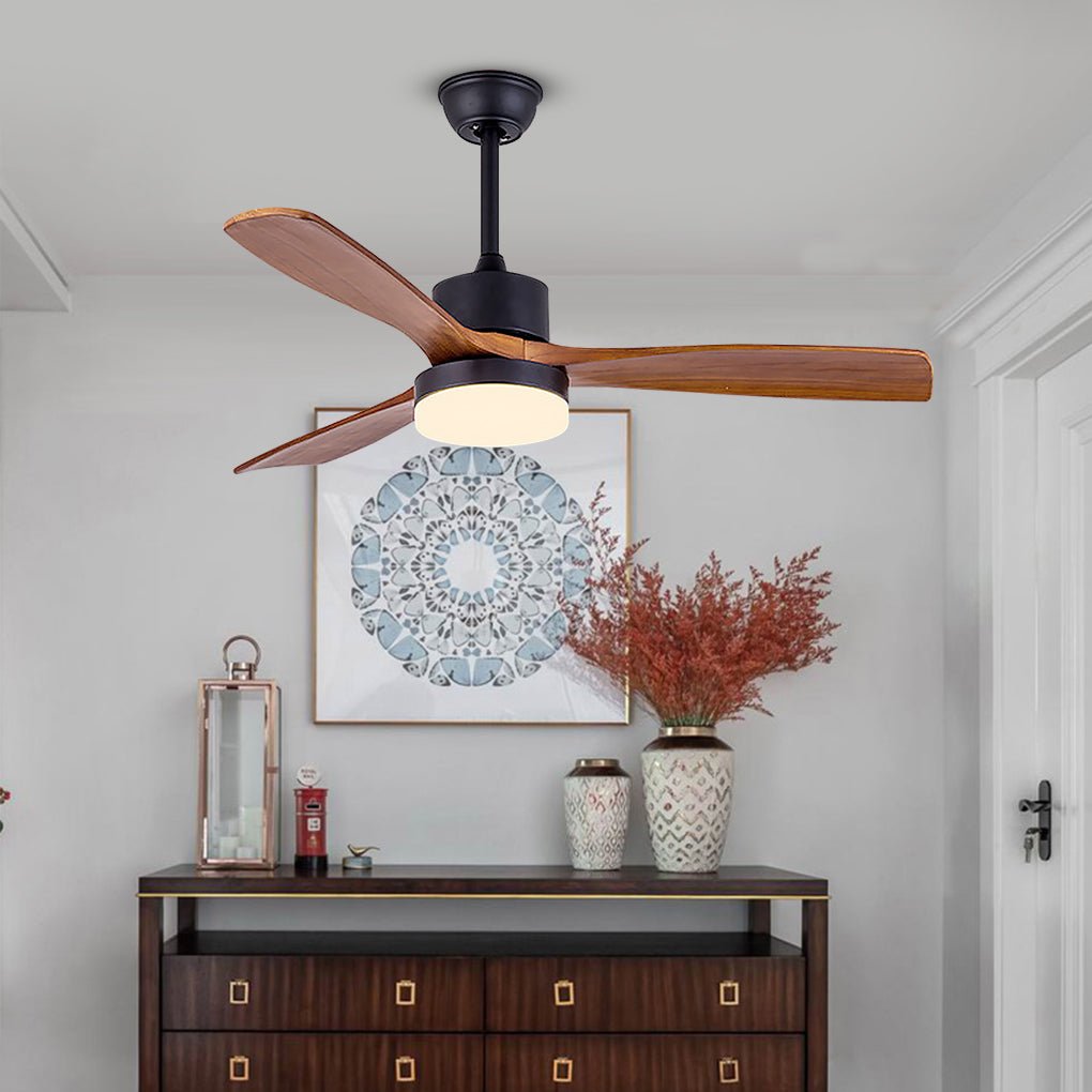 52-Inch Nordic Minimalist White Wood LED Ceiling Fan for Living Room