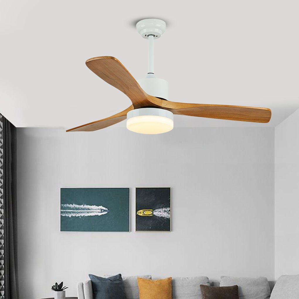 52-Inch Nordic Minimalist White Wood LED Ceiling Fan for Living Room