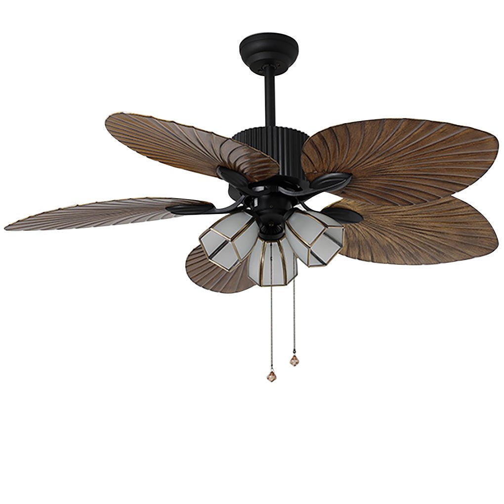 Rustic 52'' Leaf-Shaped LED Ceiling Fan Light - Dimming, 12W, Brown