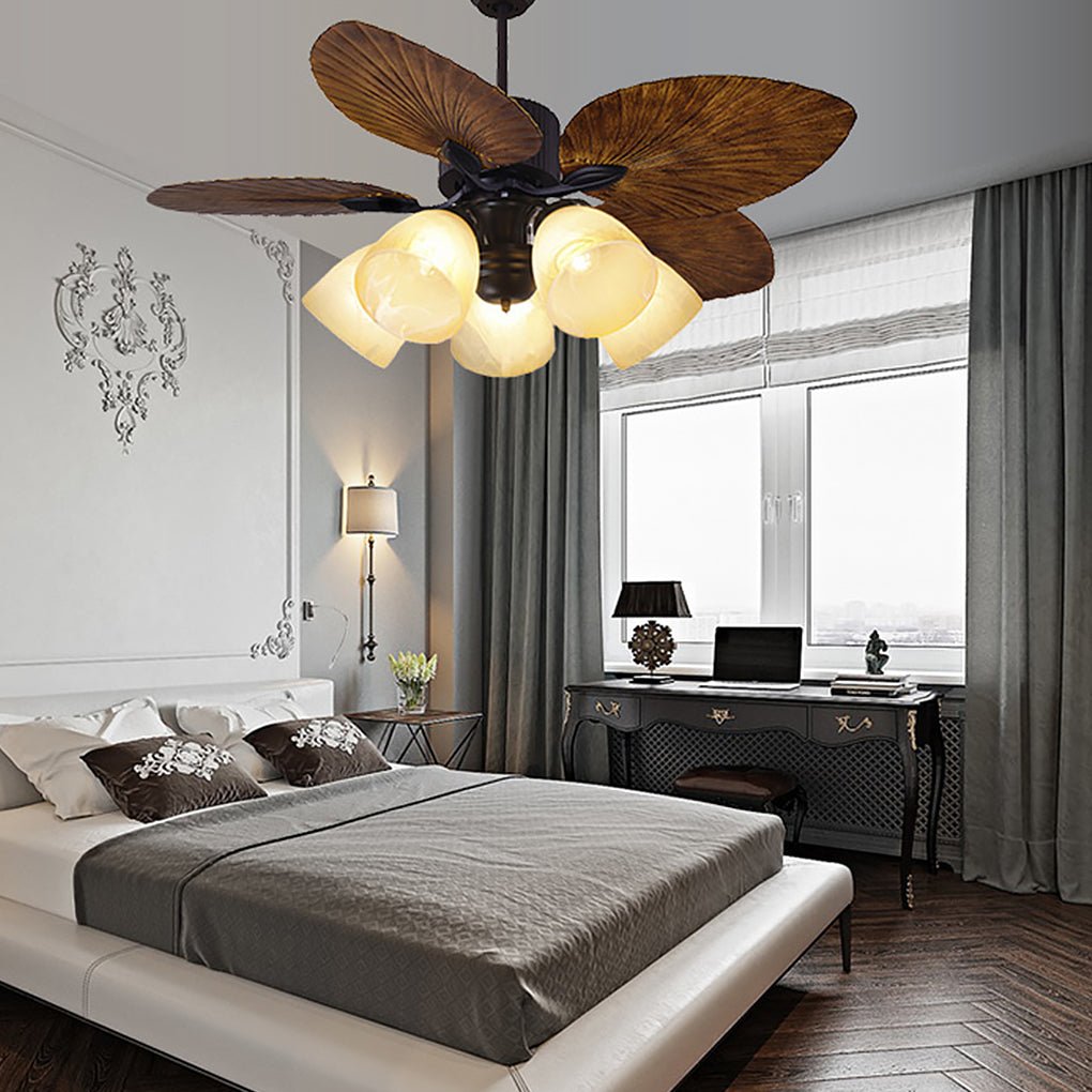 Rustic 52'' Leaf-Shaped LED Ceiling Fan Light - Dimming, 12W, Brown