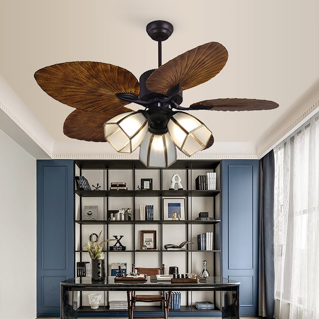 Rustic 52'' Leaf-Shaped LED Ceiling Fan Light - Dimming, 12W, Brown