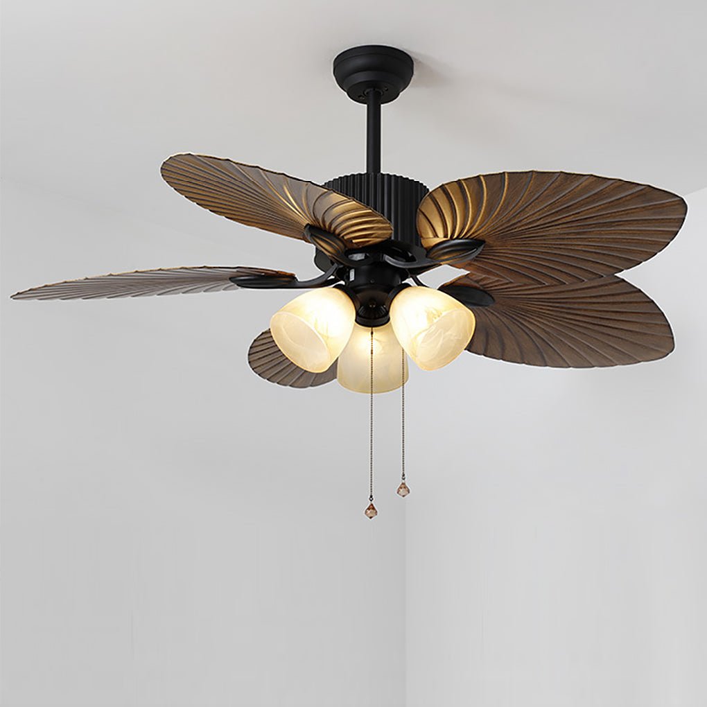 Rustic 52'' Leaf-Shaped LED Ceiling Fan Light - Dimming, 12W, Brown