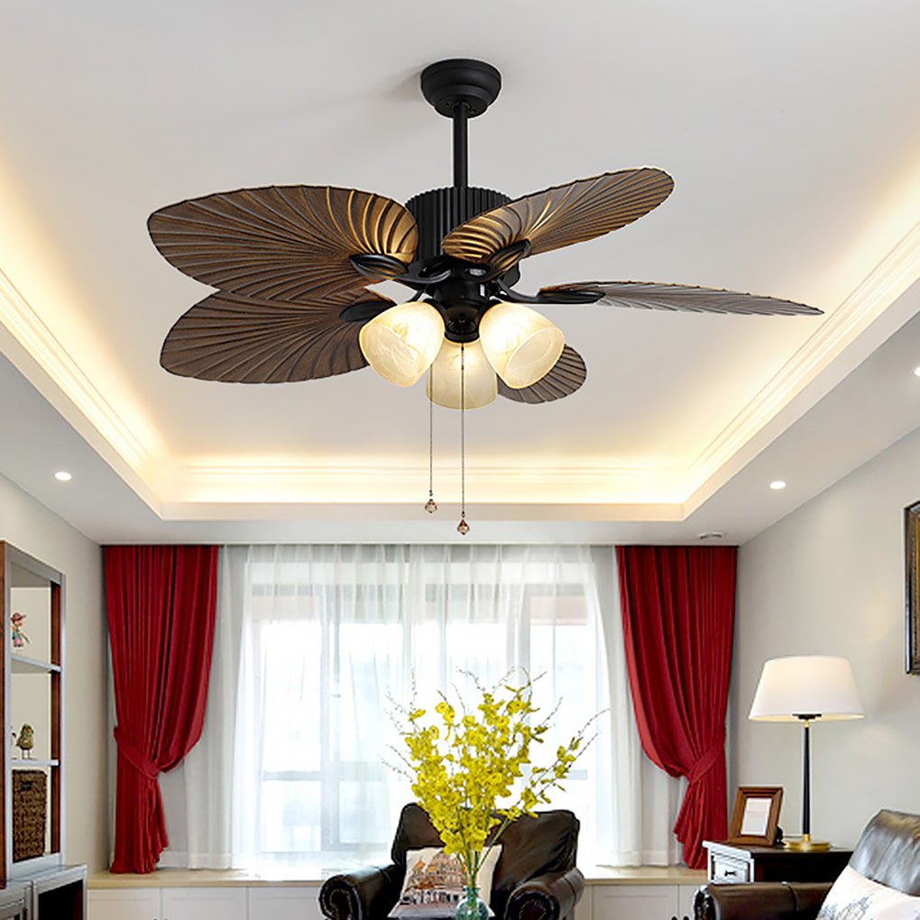 Rustic 52'' Leaf-Shaped LED Ceiling Fan Light - Dimming, 12W, Brown
