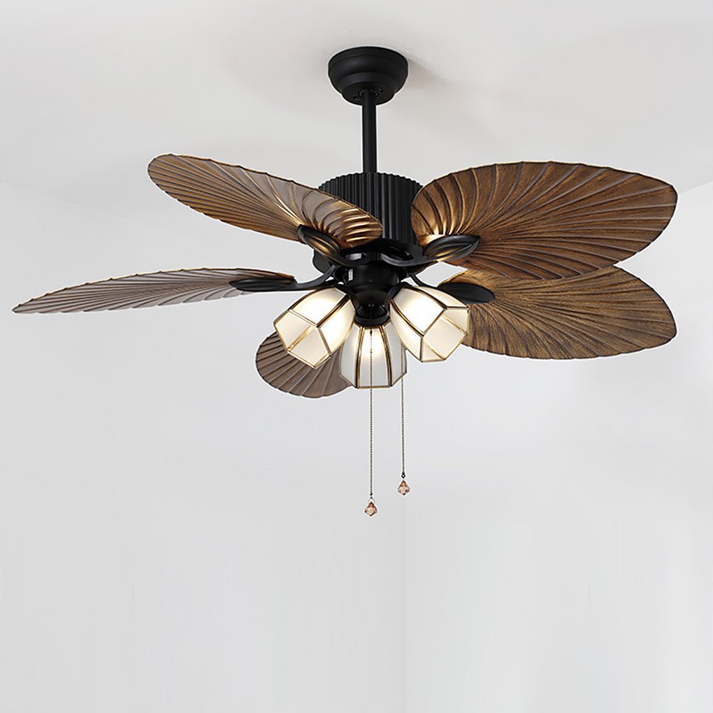 Rustic 52'' Leaf-Shaped LED Ceiling Fan Light - Dimming, 12W, Brown