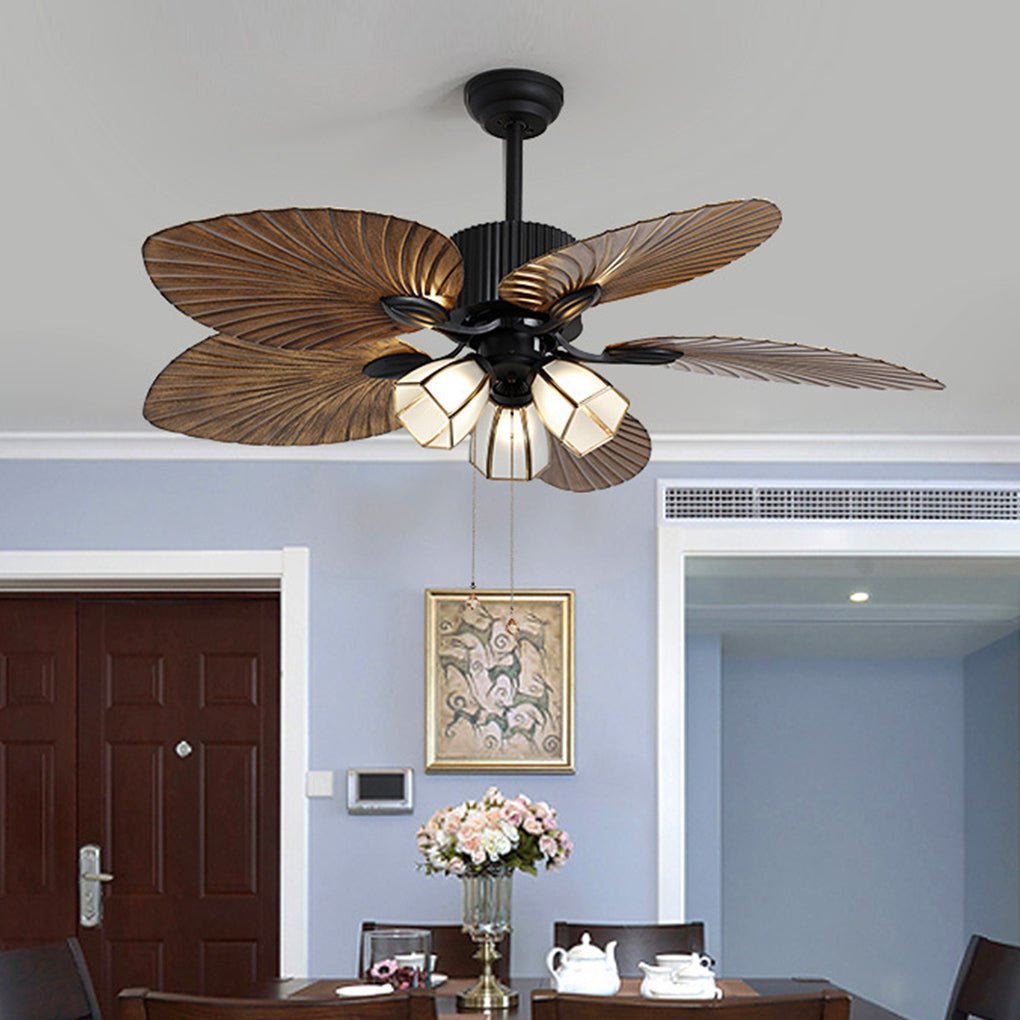 Rustic 52'' Leaf-Shaped LED Ceiling Fan Light - Dimming, 12W, Brown
