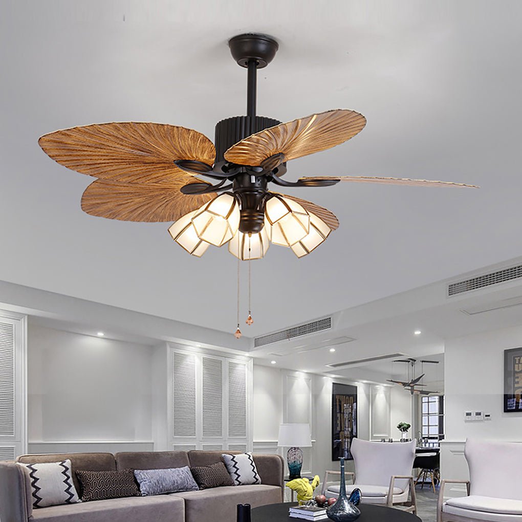 Rustic 52'' Leaf-Shaped LED Ceiling Fan Light - Dimming, 12W, Brown