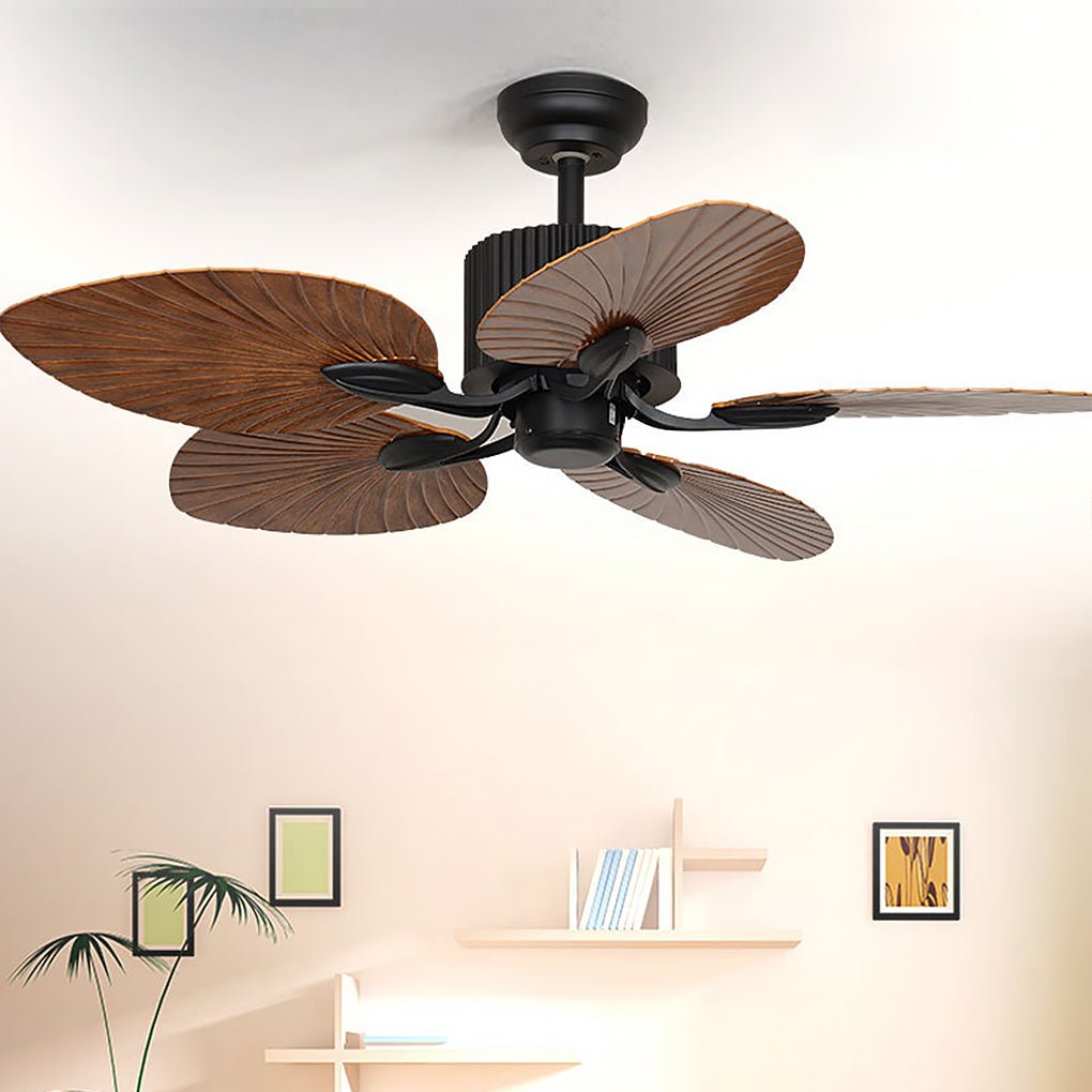 Rustic 52'' Leaf-Shaped LED Ceiling Fan Light - Dimming, 12W, Brown