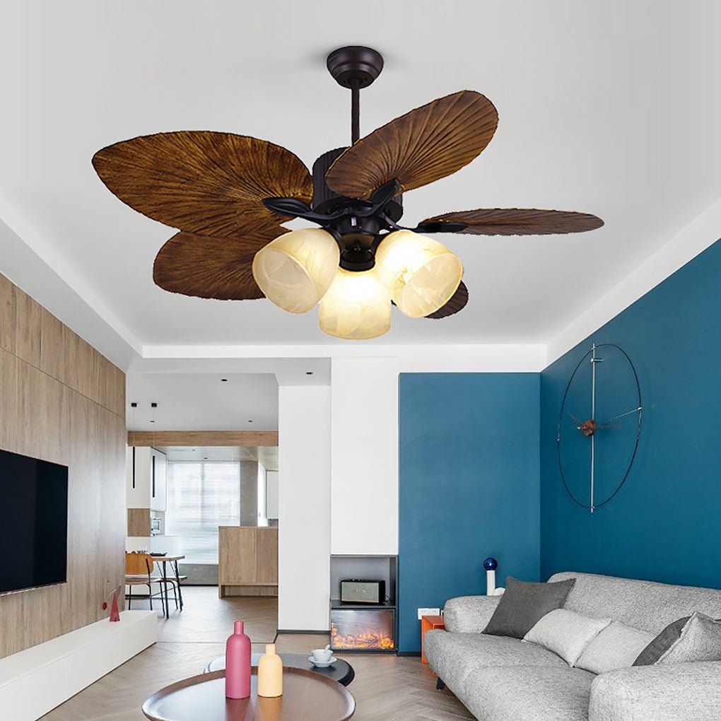 Rustic 52'' Leaf-Shaped LED Ceiling Fan Light - Dimming, 12W, Brown