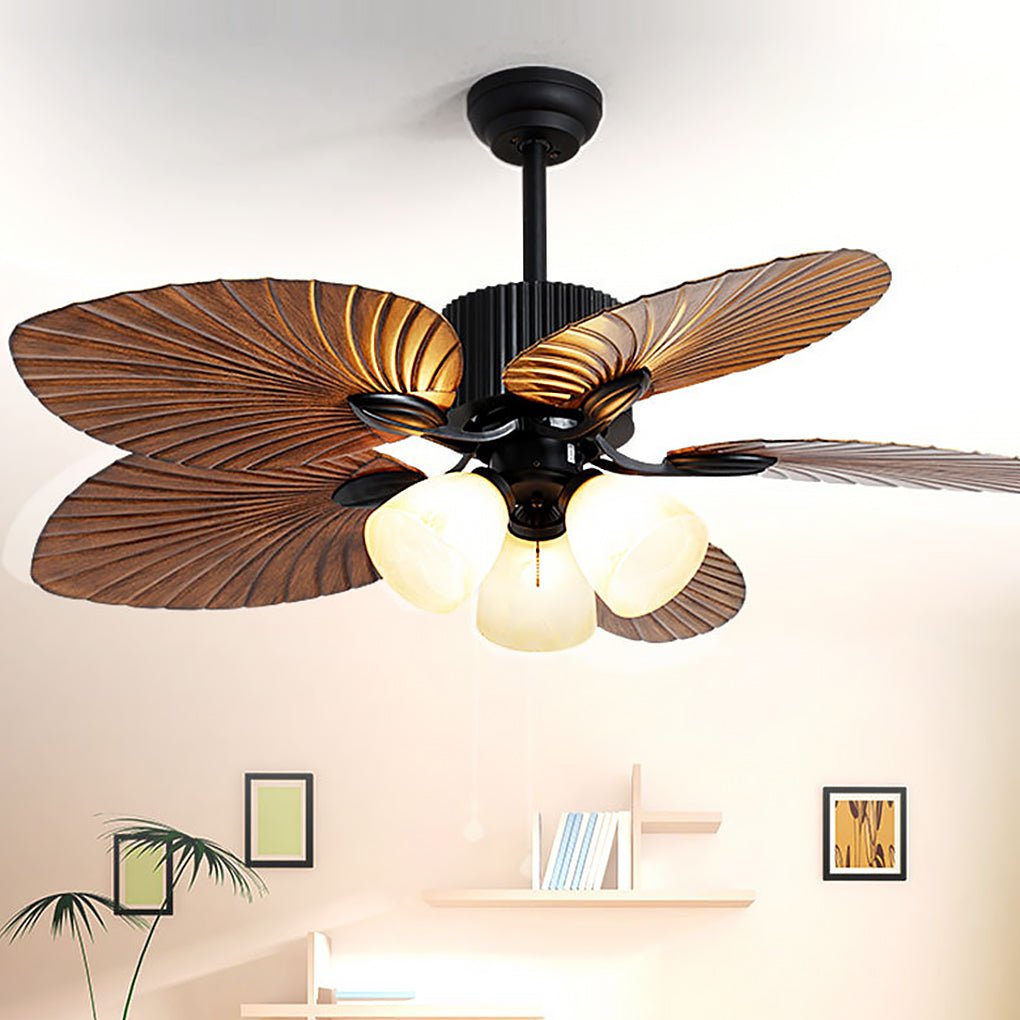 Rustic 52'' Leaf-Shaped LED Ceiling Fan Light - Dimming, 12W, Brown