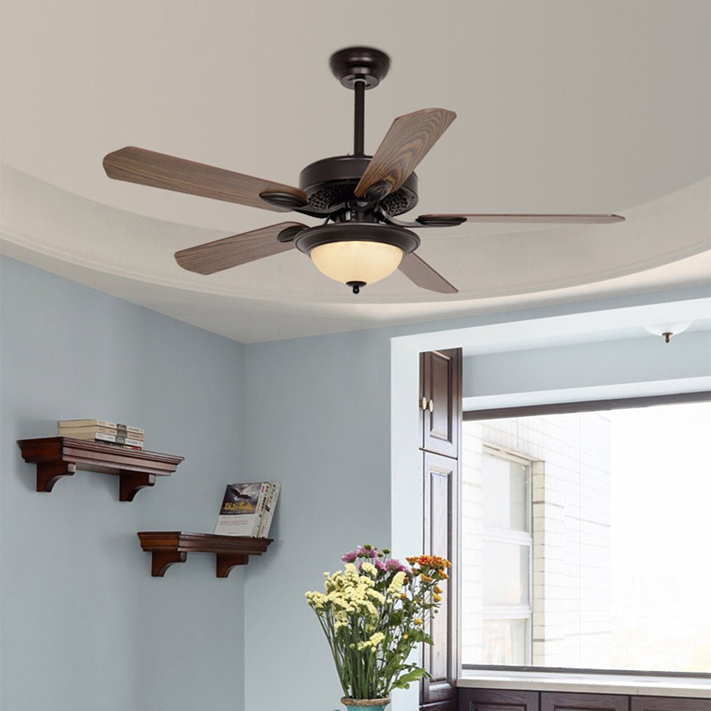 52" Contemporary Black Ceiling Fan with Remote & LED Light for Living Room
