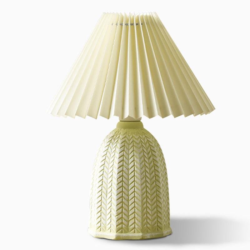 Rustic White Ceramic 1-Light Tapered Linen Shade Table Lamp for Living Room