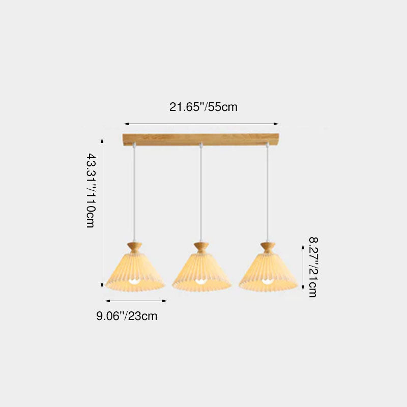 Traditional Japanese Pleated Cone Rubberwood Chandelier for Living Room