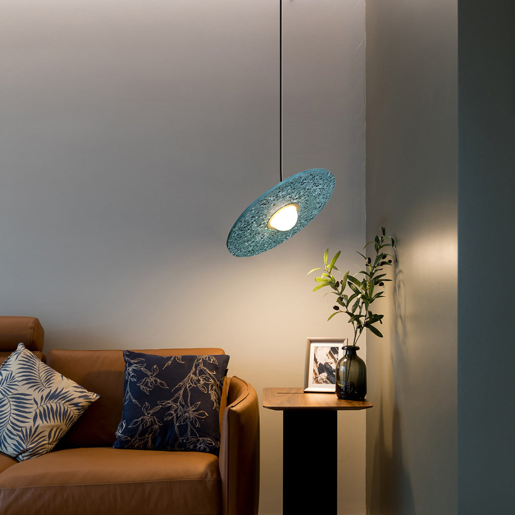 Colorful Round Terrazzo Glass LED Pendant Light Fixture for Modern Spaces