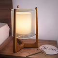 Rustic Japanese Wood LED Floor Lamp with Double Shades for Living Room