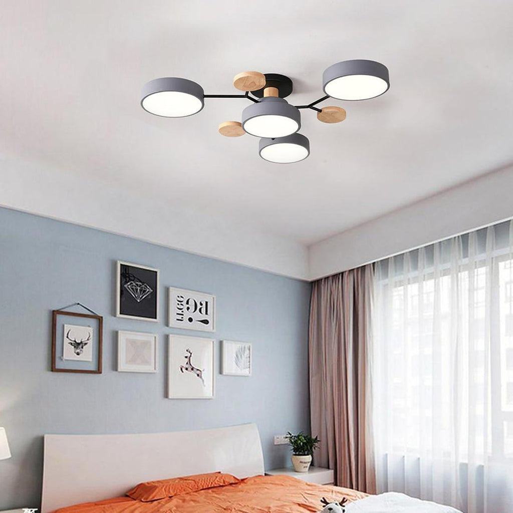Sputnik Style Metal & Wood Chandelier Ceiling Light for Kids' Room