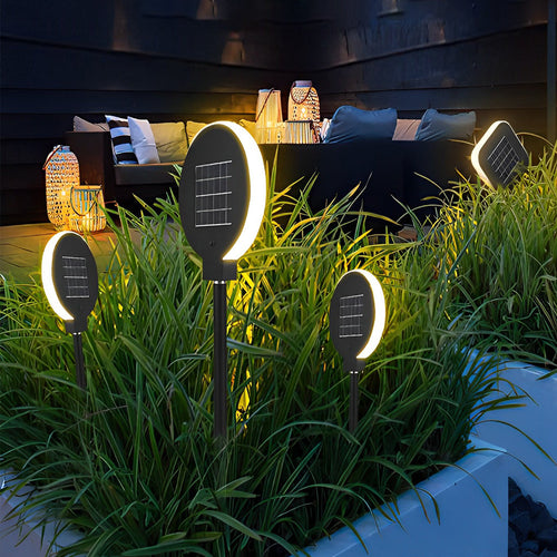 Contemporary Black Circular Solar LED Garden Light for Outdoor Spaces