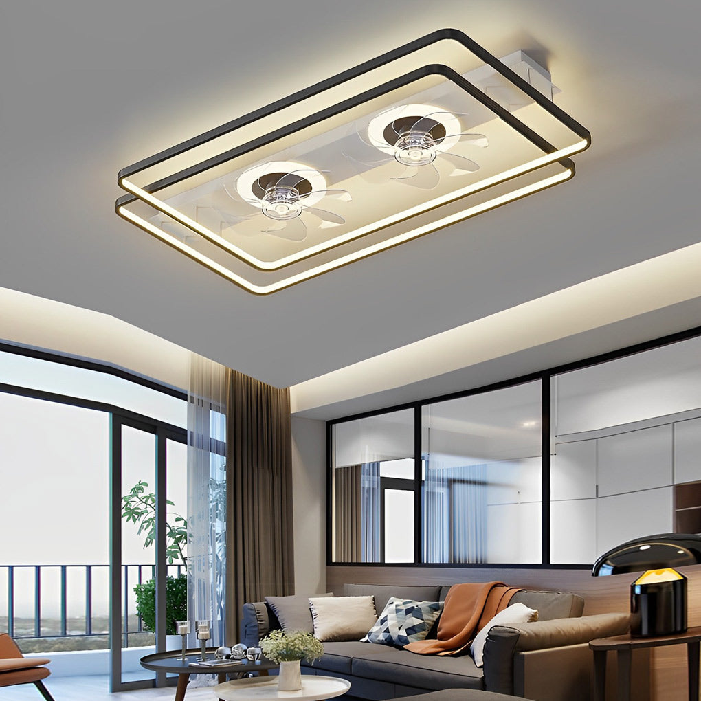 Nordic White Rectangular Bladeless Ceiling Fan Lamp with 3-Step Dimming for Home