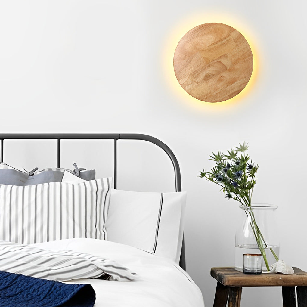 Nordic Style Round Oval LED Wooden Wall Sconce for Bedroom Lighting