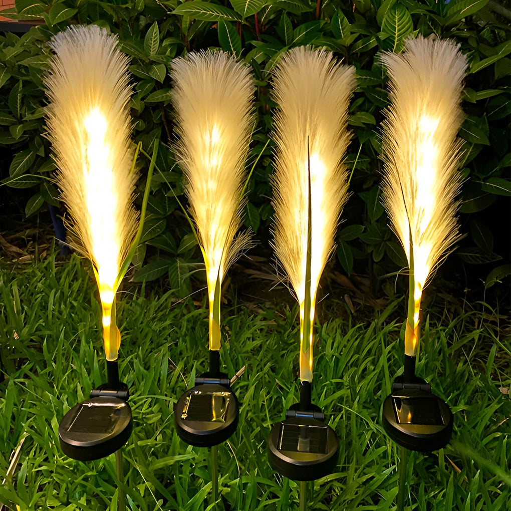 Set of 2 Solar-Powered Hairy Reed LED Lawn Lamps for Patio Garden