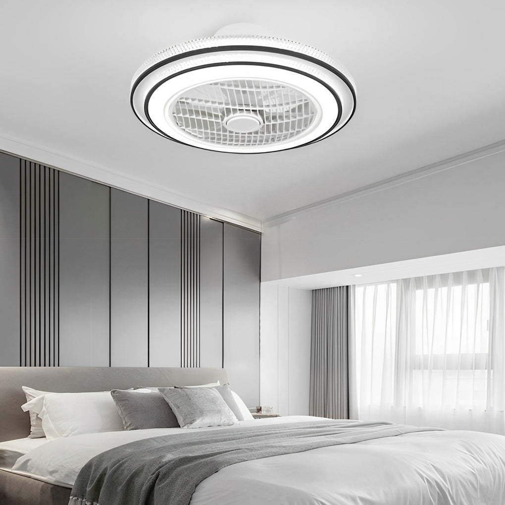 Smart Bladeless Ceiling Fan with LED Light - Modern White Design for Living Room