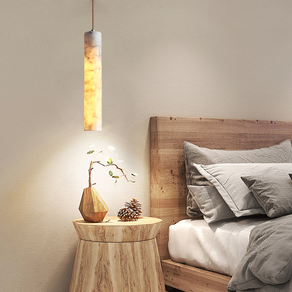 Elegant White Marble Cylinder Pendant Light for Modern Living Rooms