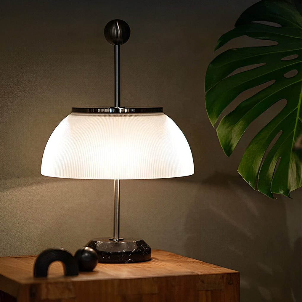 Elegant Ribbed Glass Bowl & Metal Table Lamps for Italian-Style Decor