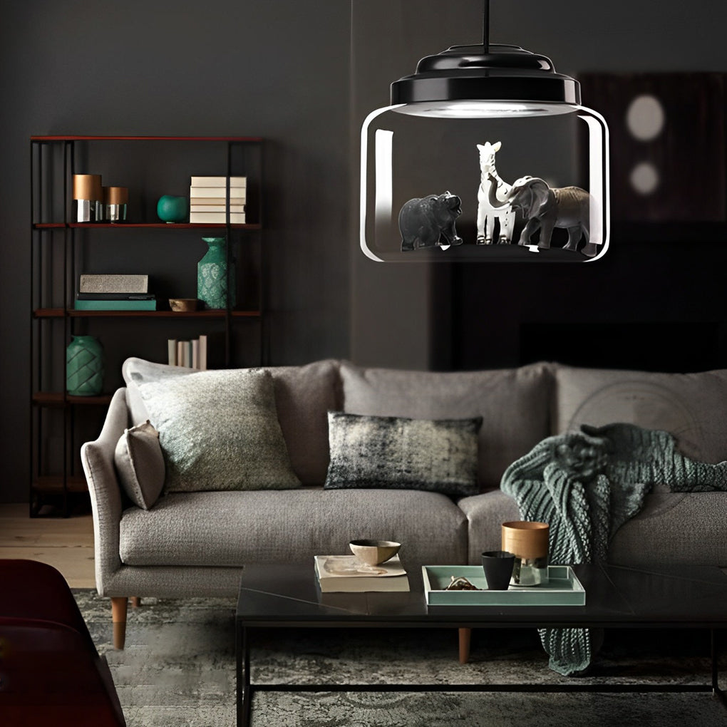 Contemporary Black Glass Jar LED Pendant Light for Modern Home Decor