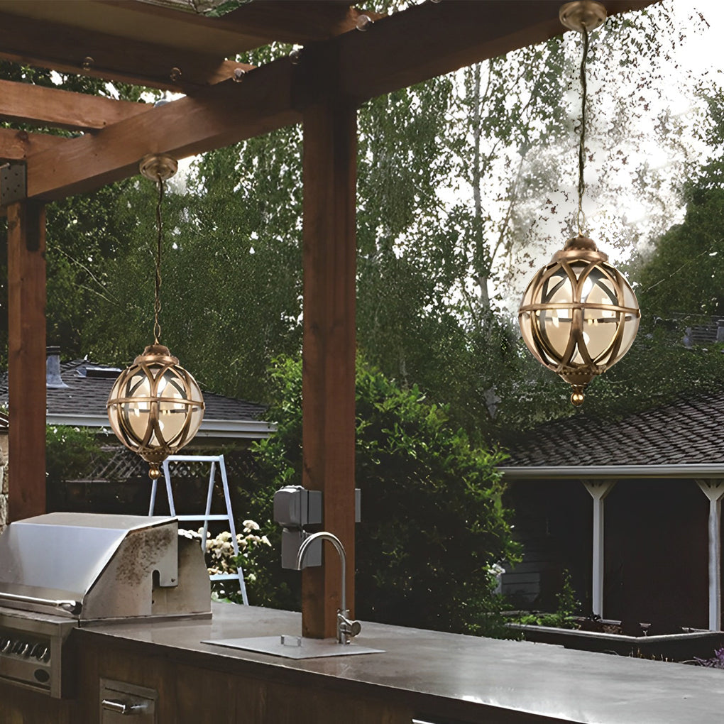 Sleek Black Metal Orb Pendant Light Fixture for Outdoor Ceiling Illumination