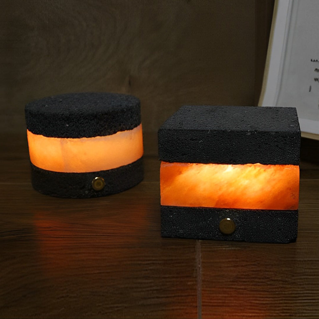 Rustic Volcanic Brick Mini Cordless Table Lamp for Bedroom or Office