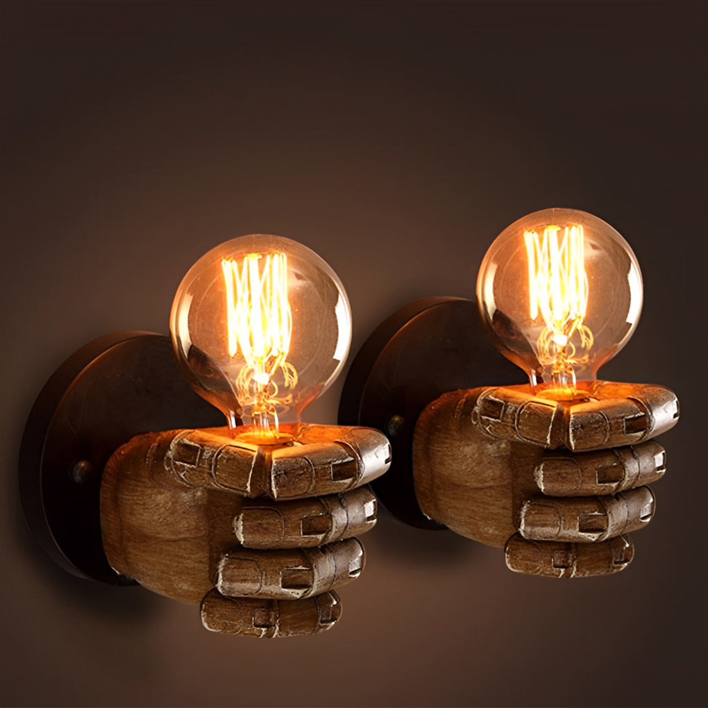 Retro Industrial Resin Hand Fist Wall Sconce Light Fixture for Home Decor