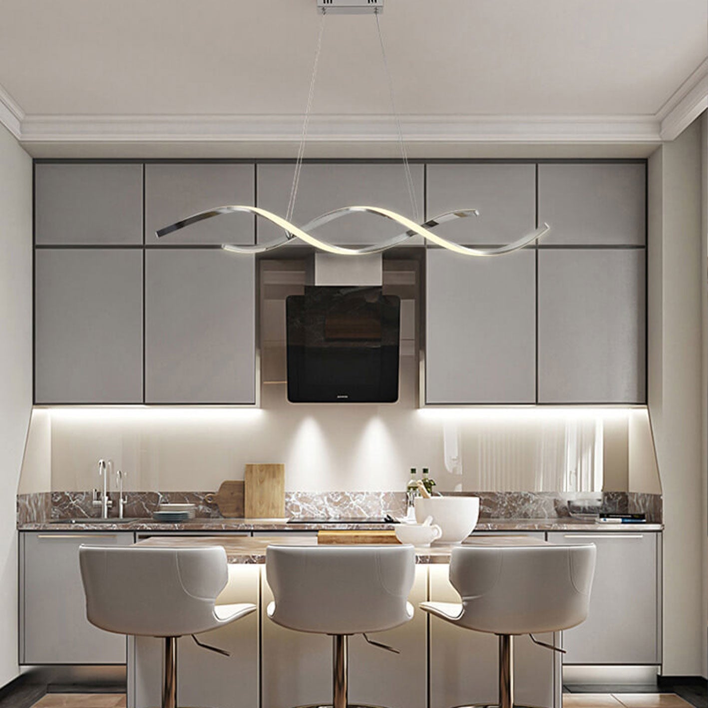 Sleek Modern Minimalist LED Chandelier Pendant Light for Kitchen Island