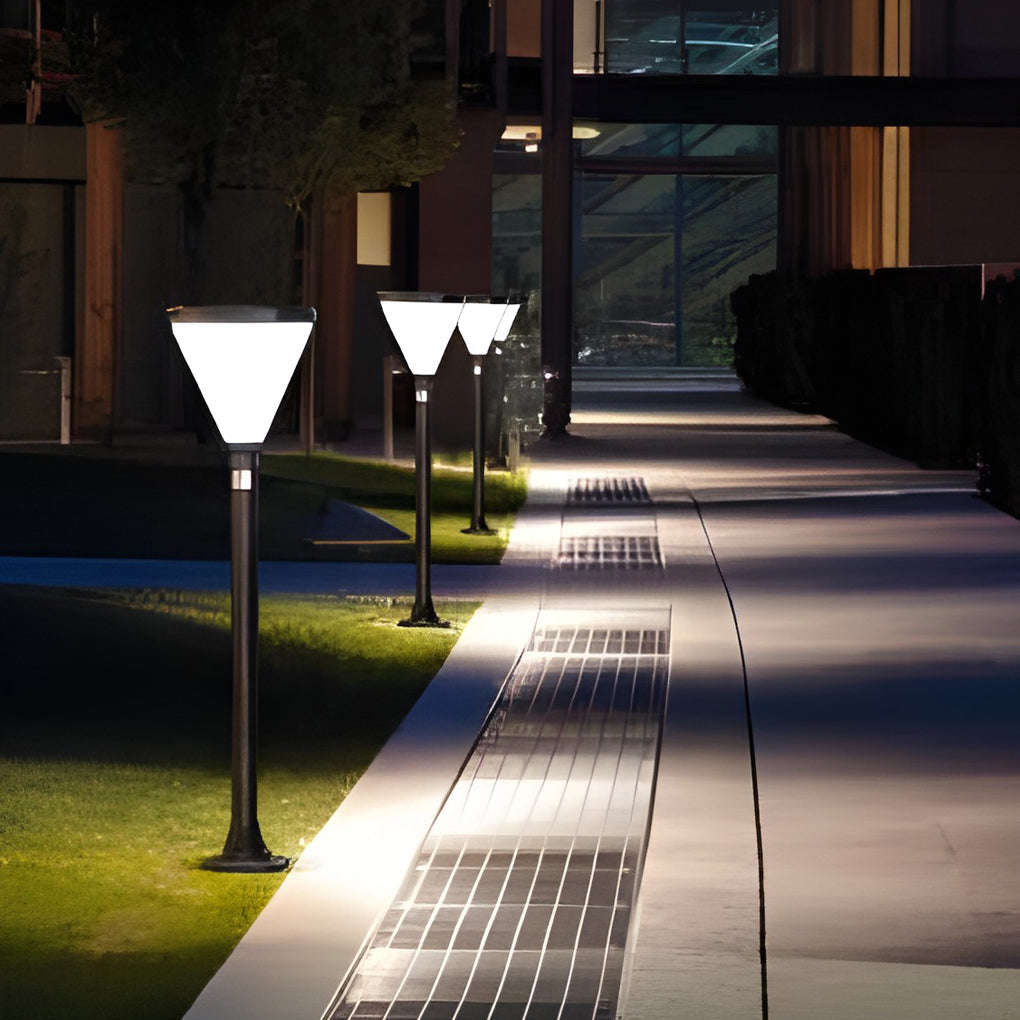 Sleek Gray Cone-Shaped LED Solar Path Light for Eco-Friendly Outdoors