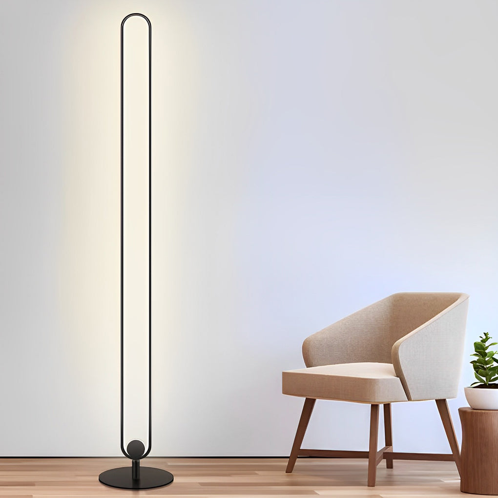 Sleek White Minimalist LED Oval Floor Lamp for Living Room and Bedroom