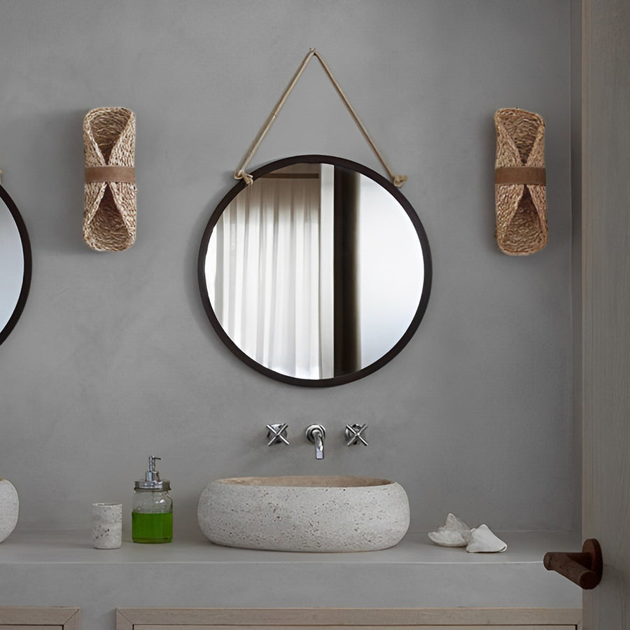 Japanese-Style Rattan Wood LED Wall Light for Living Room & Hallway