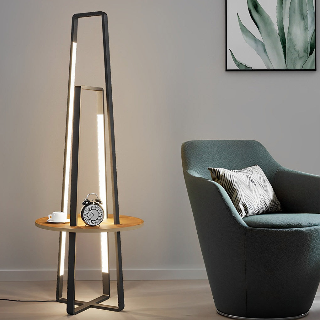 Stylish 63-Inch Black Metal LED Floor Lamp with Tray for Living Room