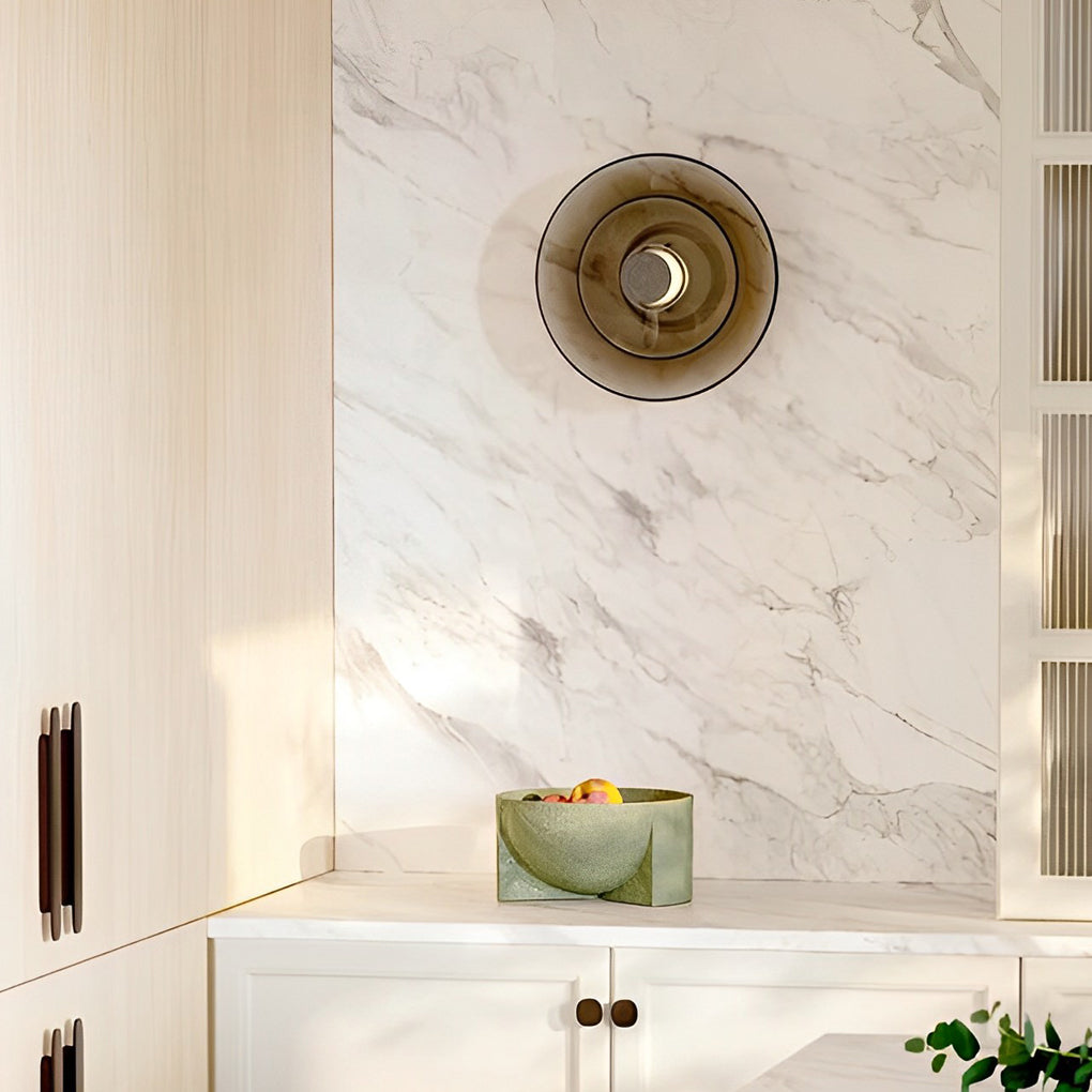 Nordic Style Double-Layered Round Glass LED Wall Sconce for Bedroom