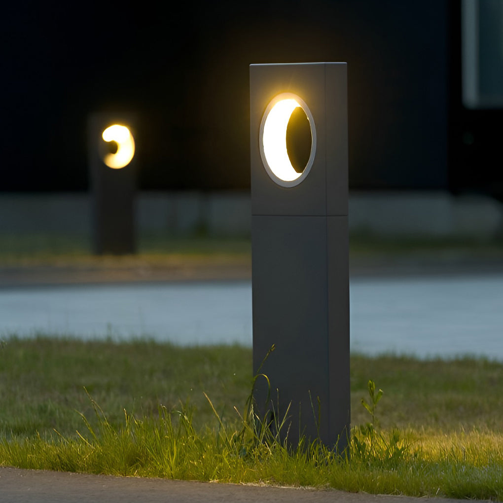Stylish Black Modern Outdoor Bollard Pathway Lights with Round Hole Design